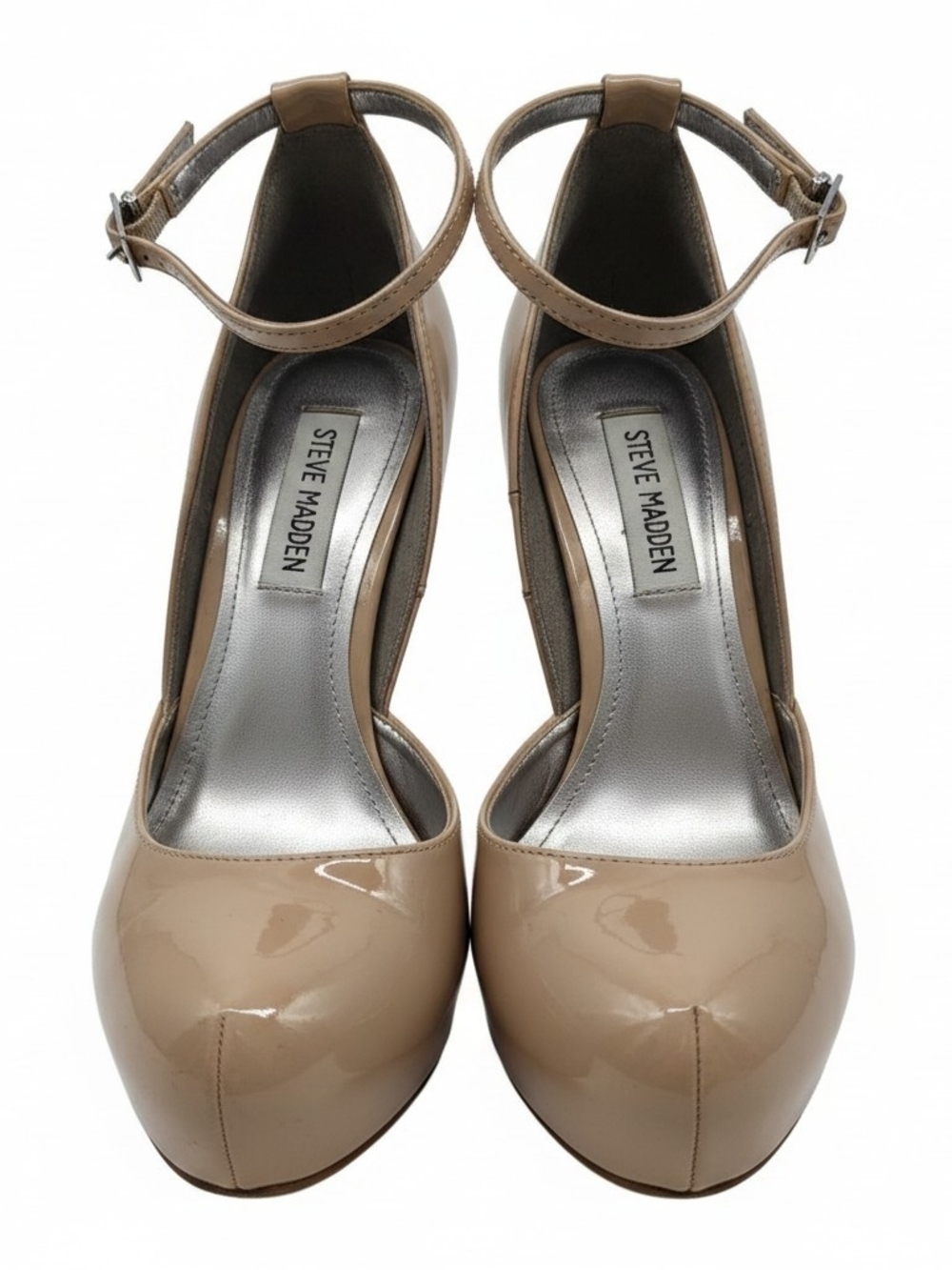 Steve Madden Beige-taupe Patent Ankle-Strap Pumps